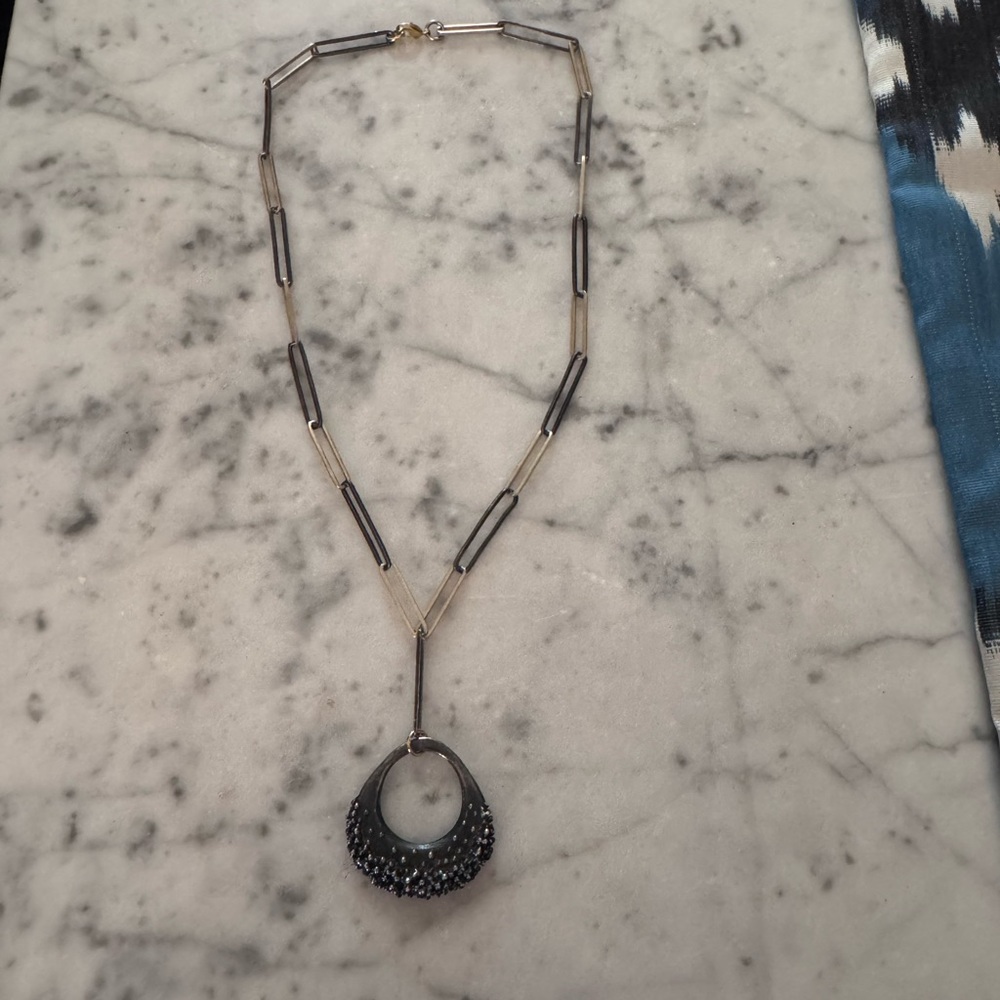 Custom made oxidized silver and gold plated necklace. Like new. 17 inches,
